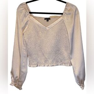 Skies Are Blue Champagne Metallic Foil Cropped Long sleeve Blouse Size XS